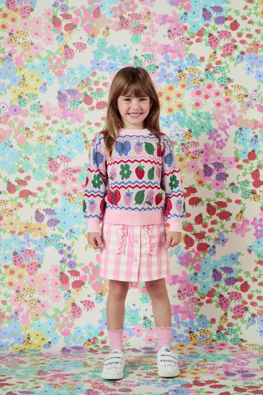 Image of a model wearing Tops. Productname: Garden Stripe Kids Knit in Multi colour by brand - Princess Highway Kids