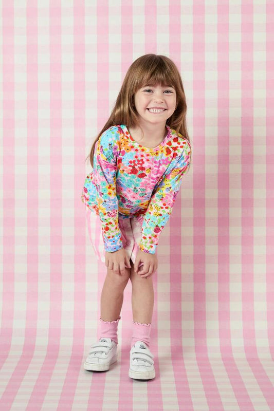 Image of a model wearing Tops. Productname: Ditsy Floral Kids LS Tee in Multi colour by brand - Princess Highway Kids