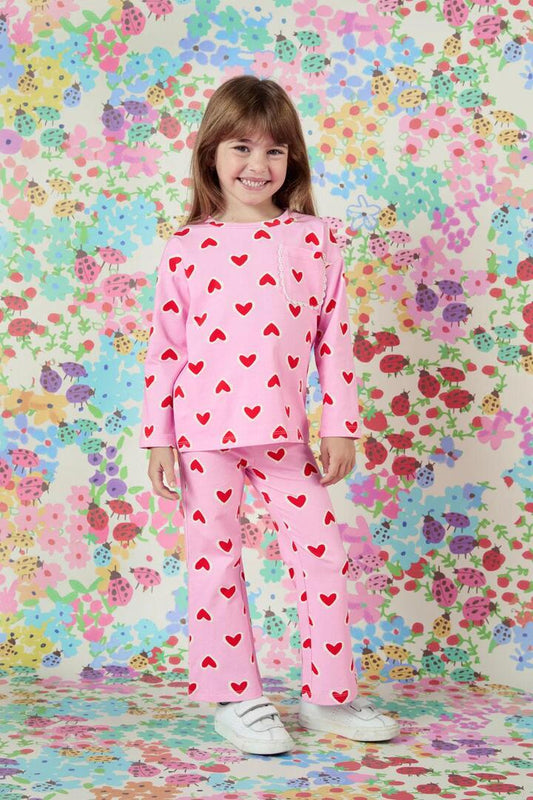 Image of a model wearing Pants. Productname: Hearts Kids Legging in Pink colour by brand - Princess Highway Kids