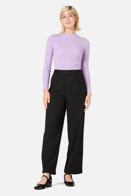 Image of a model wearing Pants. Productname: Briony Tailored Work Pant in Black colour by brand - Princess Highway