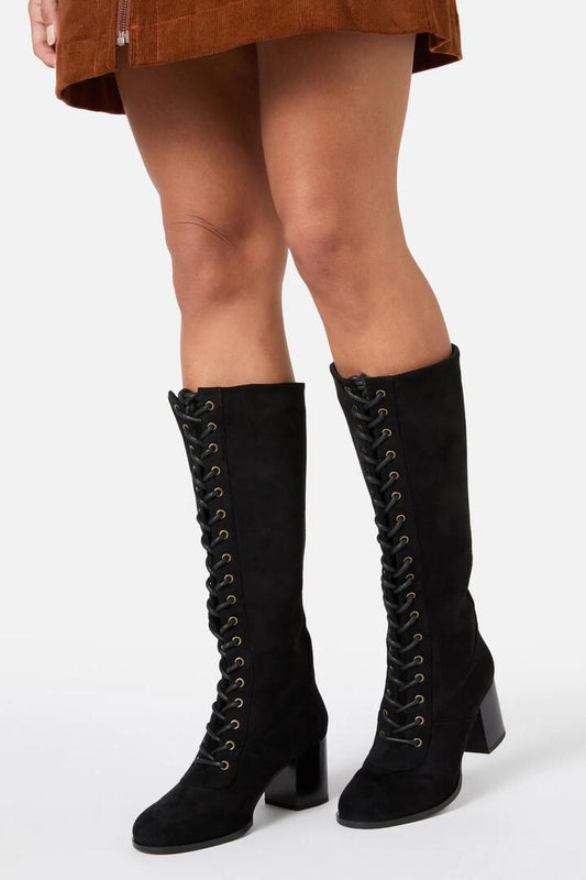 Image of Boots. Productname: Black Lace Up Knee High Boot in Black colour by brand - Princess Highway
