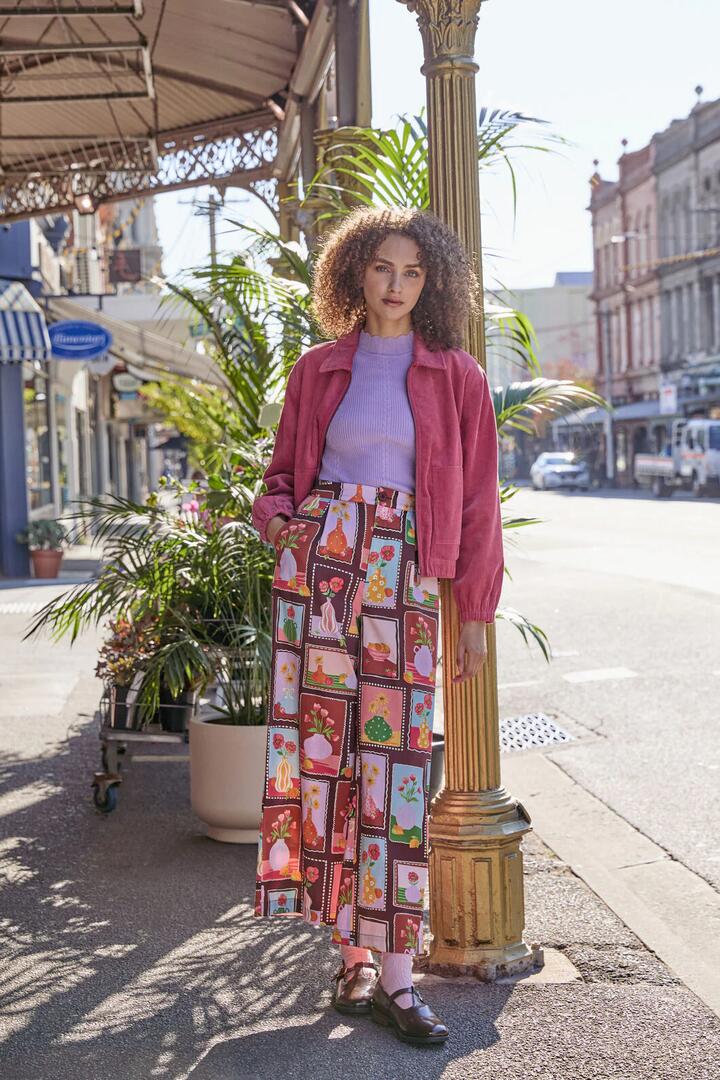 Image of a model wearing Pants. Productname: Flower Vases Culotte in Rust colour by brand - Princess Highway