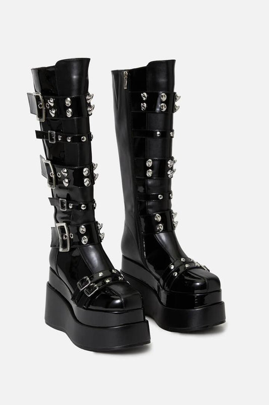 Image of Boots. Productname: Stud Buckle Wedge Boot in Black colour by brand - Black Friday