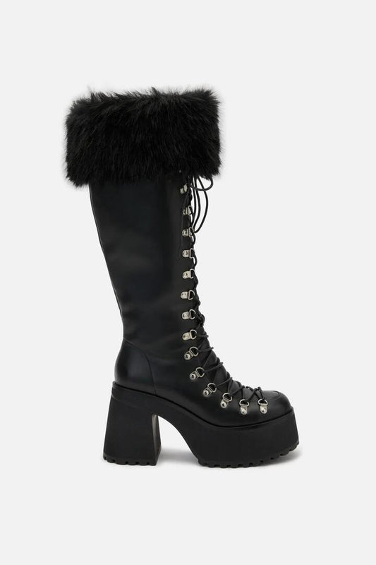 Image of Boots. Productname: Removable Faux Fur Knee Boot in Black colour by brand - Dangerfield