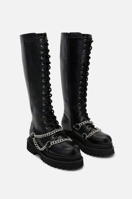 Image of Boots. Productname: Chain Knee High Boot in Black colour by brand - Dangerfield