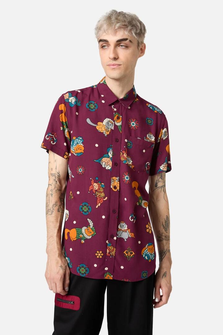 Image of a model wearing Tops. Productname: Left Right SS Shirt in Maroon colour by brand - Black Friday