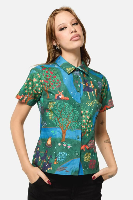 Image of a model wearing Tops. Productname: Tapestry Of Life Fitted Blouse in Multi colour by brand - Black Friday