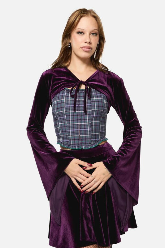 Image of a model wearing Tops. Productname: Regal Velvet Sleeve in Purple colour by brand - Black Friday