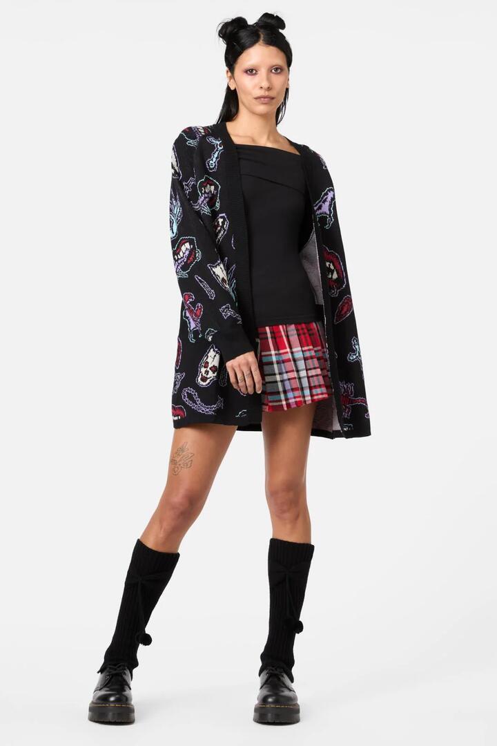 Image of a model wearing Outerwear. Productname: Sucked In Gothic Cardigan in Black colour by brand - Dangerfield