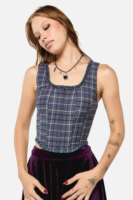 Image of Lingerie. Productname: Thicket Tartan Corset Top in Green/Purple colour by brand - Black Friday