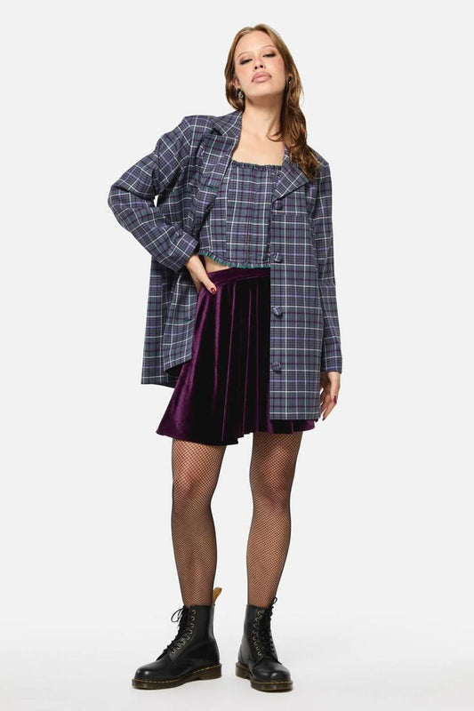 Image of a model wearing Outerwear. Productname: Thicket Tartan Coat in Green/Purple colour by brand - Black Friday