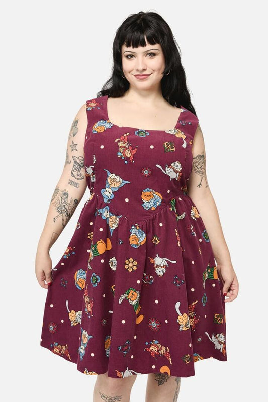 Image of a model wearing Dress. Productname: Curve Left Right Cord Dress in Maroon colour by brand - Black Friday