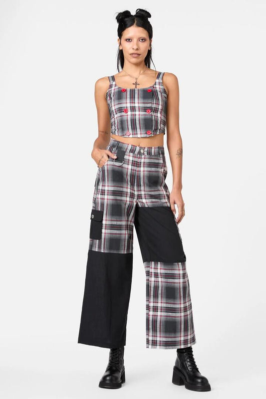 Image of a model wearing Pants. Productname: Moggy Tartan Cargo Pant in Grey colour by brand - Dangerfield