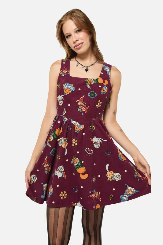 Image of a model wearing Dress. Productname: Left Right Cord Dress in Maroon colour by brand - Black Friday