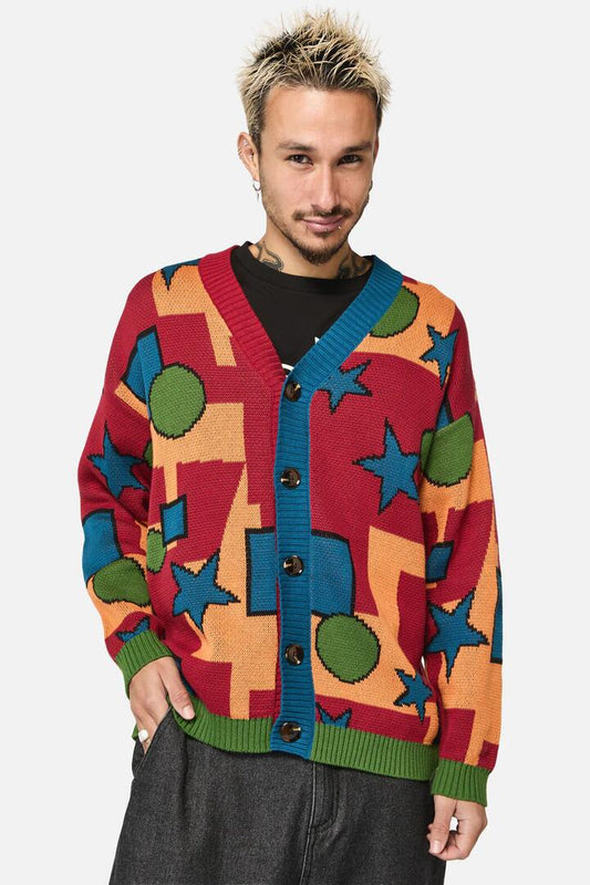 Image of a model wearing Outerwear. Productname: Puppet Show Cardi in Multi colour by brand - Black Friday