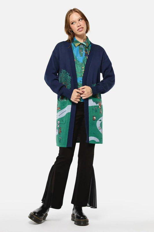 Image of a model wearing Outerwear. Productname: Tapestry Of Life Cardigan in Multi colour by brand - Black Friday