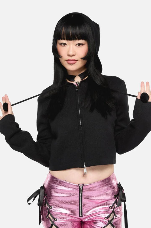 Image of a model wearing Outerwear. Productname: By Starlight Zip Up Cardigan in Black colour by brand - Black Friday