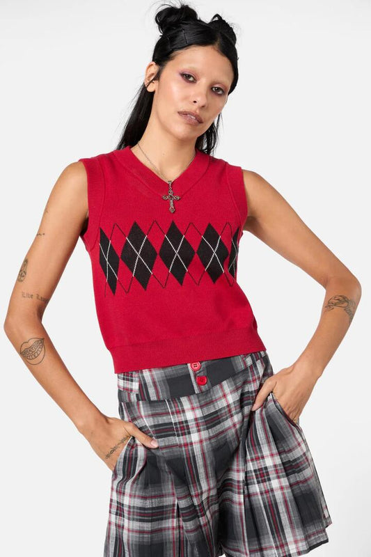Image of Coats & Jackets. Productname: Moggy Argyle Vest in Red colour by brand - Dangerfield
