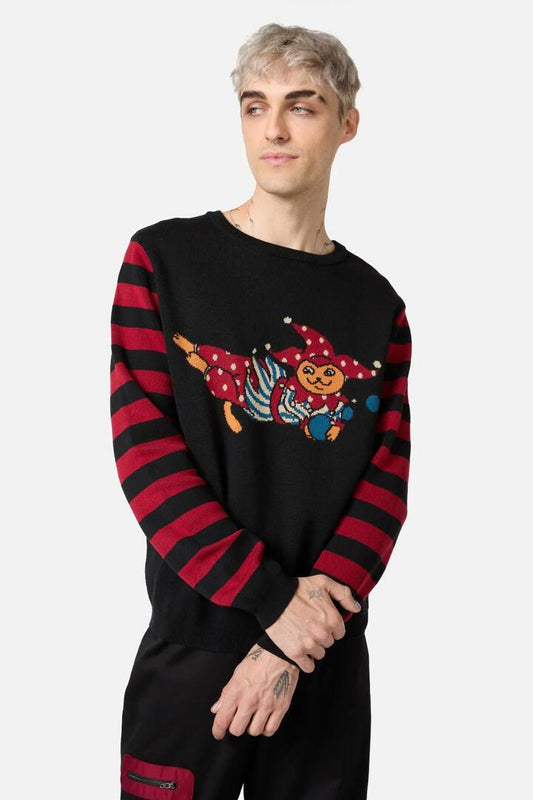 Image of a model wearing Outerwear. Productname: Jest Cat Knit Jumper in Black colour by brand - Black Friday