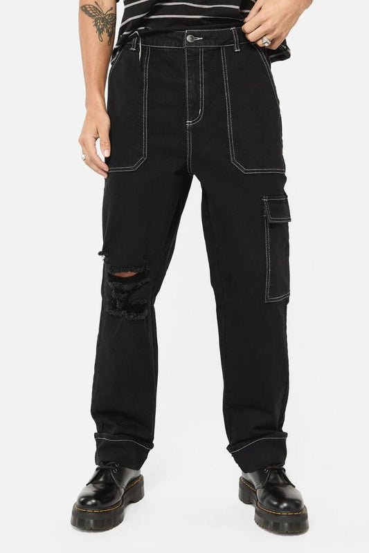 Image of a model wearing Denim. Productname: Gothic Cuff Unisex Jeans in Black colour by brand - Dangerfield