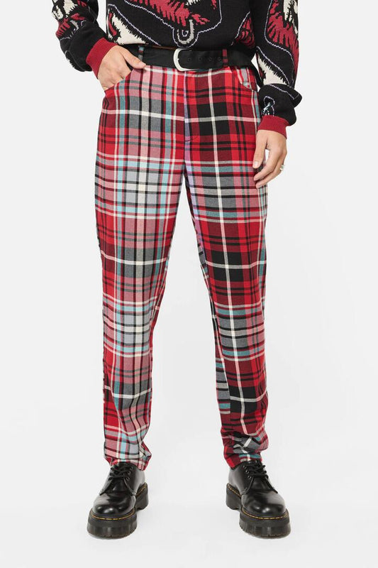 Image of a model wearing Pants. Productname: Scorpion Tartan Unisex Pant in Multi colour by brand - Dangerfield