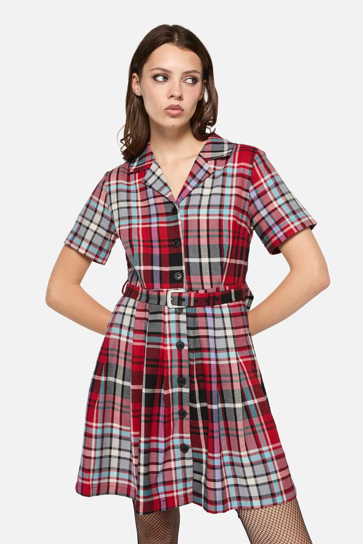 Image of a model wearing Dress. Productname: Scorpion Tartan Dress in Multi colour by brand - Dangerfield