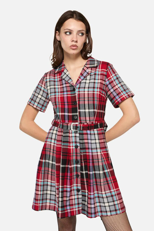 Image of a model wearing Dress. Productname: Scorpion Tartan Dress in Multi colour by brand - Dangerfield