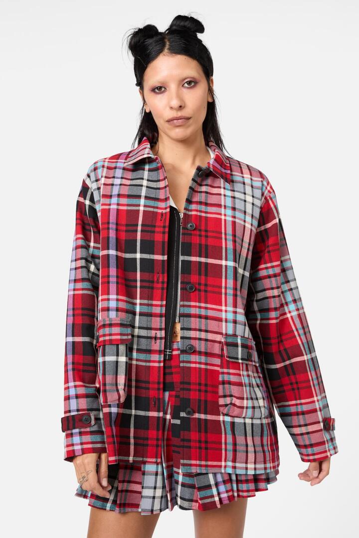Image of a model wearing Outerwear. Productname: Scorpion Tartan Jacket in Multi colour by brand - Dangerfield