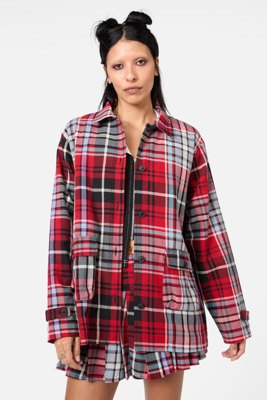 Image of a model wearing Outerwear. Productname: Scorpion Tartan Jacket in Multi colour by brand - Dangerfield