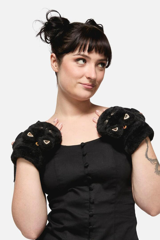Image of Accessories. Productname: Faux Fur Cat Mitten Gloves in Black colour by brand - Dangerfield