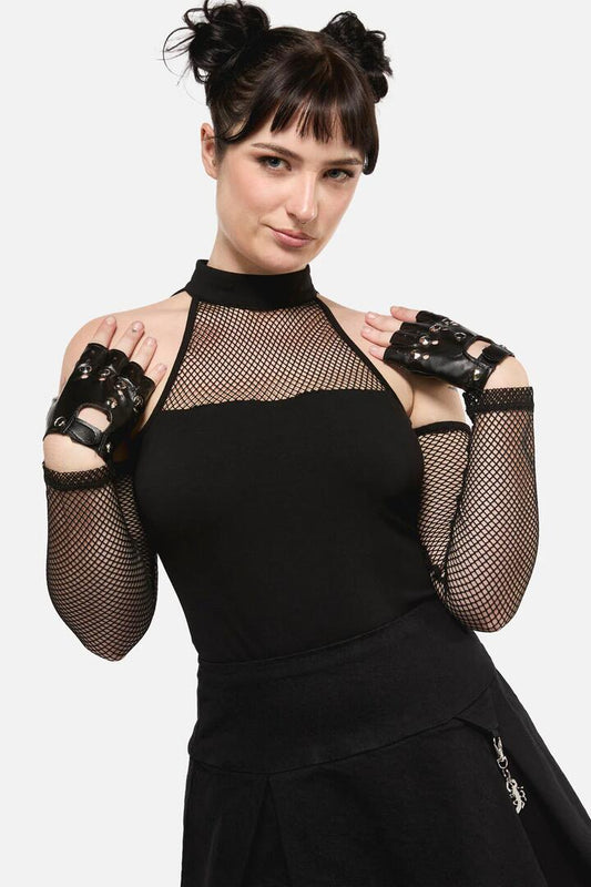 Image of Accessories. Productname: Round Stud Faux Leather Gloves in Black colour by brand - Dangerfield