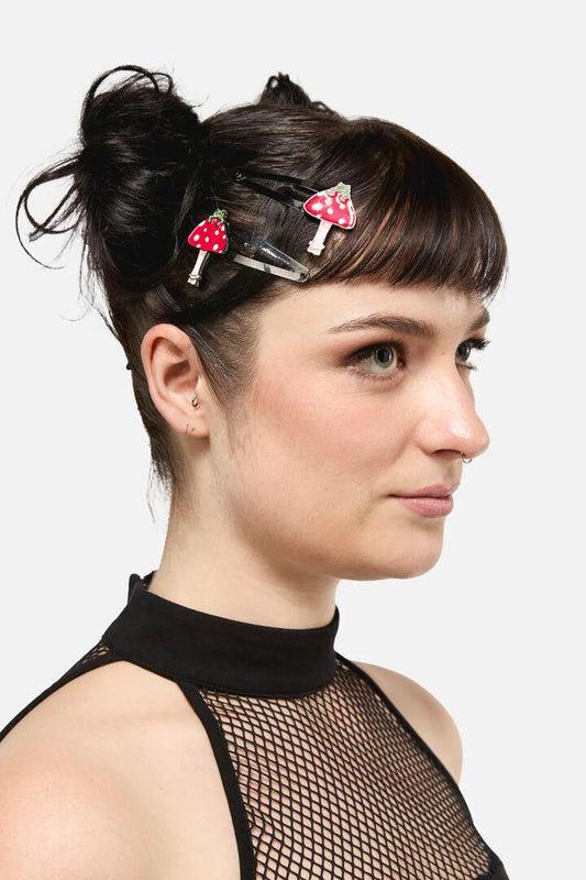 Image of Hair Accessories. Productname: Frog Shroom Hair Clips in Red colour by brand - Dangerfield