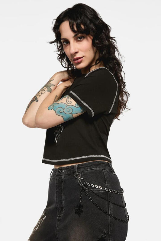 Image of a model wearing Denim. Productname: Jean Chain with Spiderweb in Black colour by brand - Dangerfield
