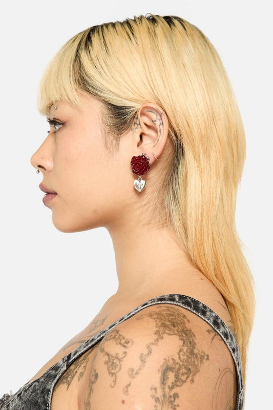 Image of Earrings. Productname: Roses Heart Cross Earrings in Red colour by brand - Black Friday