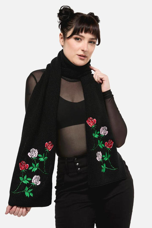 Image of Accessories. Productname: Roses Knit Scarf in Black colour by brand - Black Friday