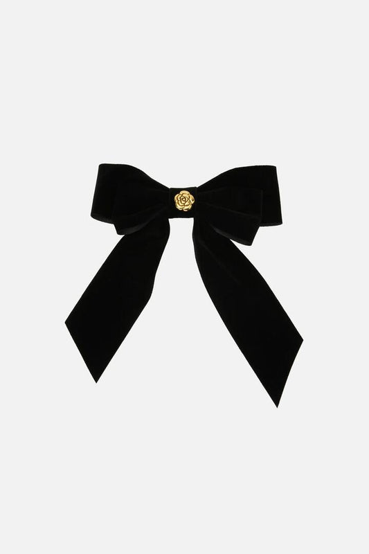 Image of Hair Accessories. Productname: Velvet Flower Barrette Clip in Black colour by brand - Princess Highway