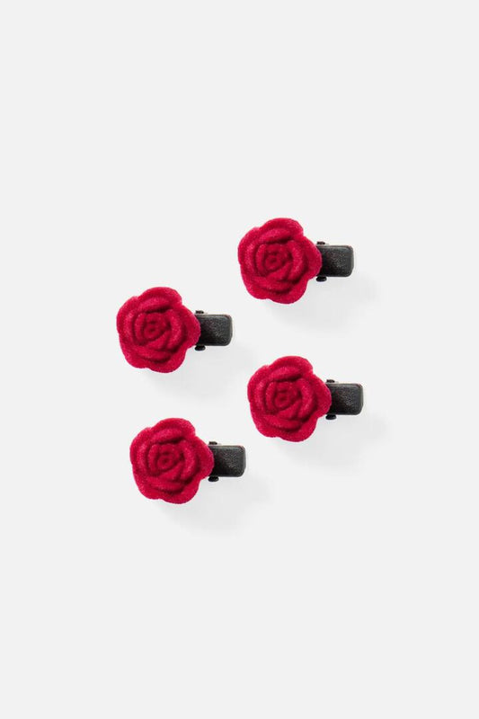 Image of Hair Accessories. Productname: Red Roses Hair Clip Set of 4 in Red colour by brand - Princess Highway