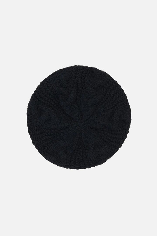 Image of a model wearing Tops. Productname: Black Cable Knit Beret in Black colour by brand - Princess Highway
