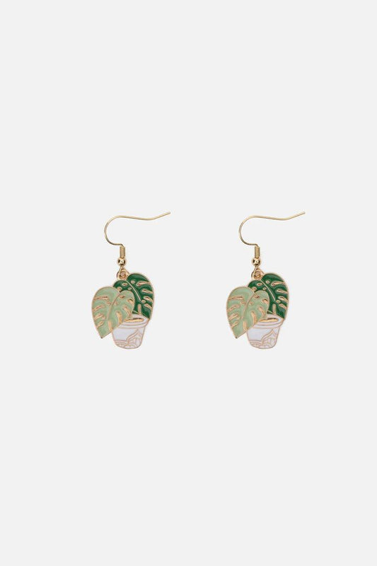Image of Earrings. Productname: Monstera Pot Plant Earrings in Green colour by brand - Princess Highway