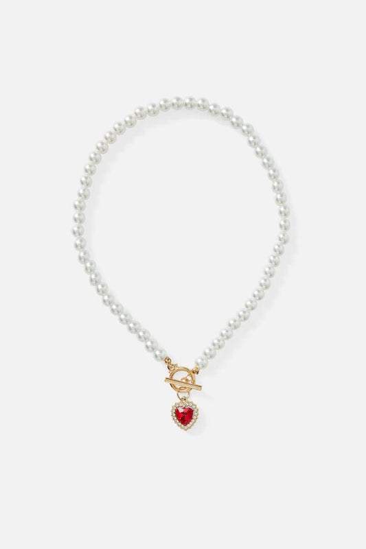 Image of Necklaces. Productname: Heart Pearl Necklace in Red colour by brand - Princess Highway