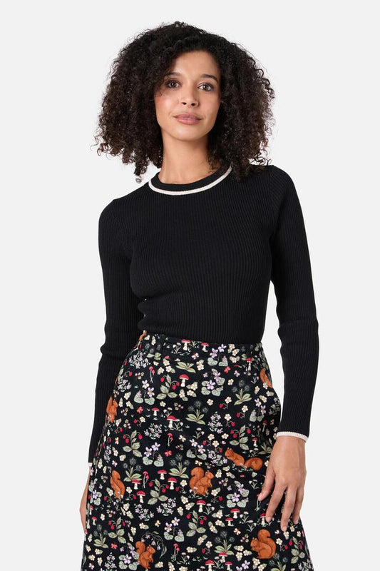 Image of a model wearing Tops. Productname: Fifi Rib Knit Top in Black colour by brand - Princess Highway