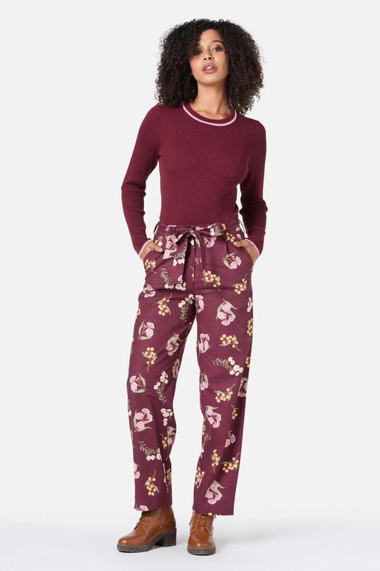 Image of a model wearing Pants. Productname: Elsie Native Pant in Chocolate colour by brand - Princess Highway