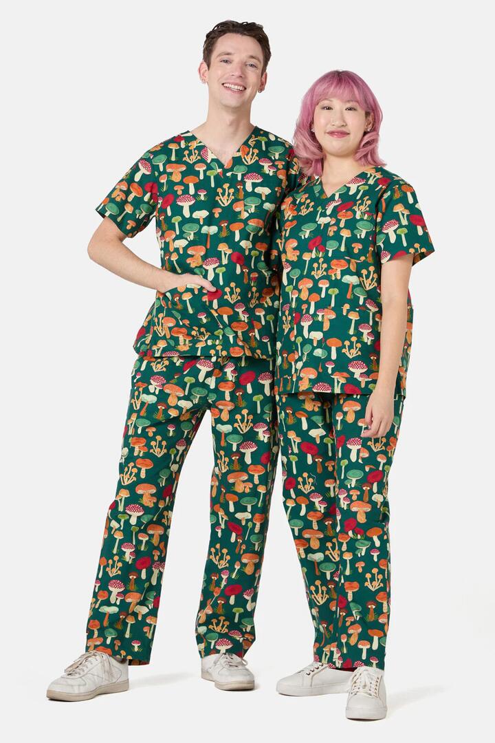 Image of a model wearing Uniforms & Workwear. Productname: Mushroom Scrub Set in Green colour by brand - Princess Highway