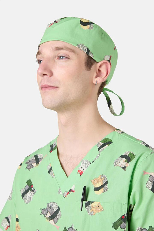 Image of Hats. Productname: Nigiri Cat Scrub Hat in Green colour by brand - Dangerfield