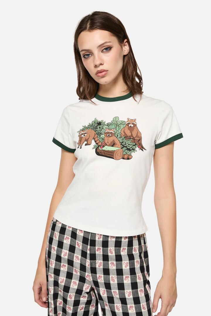 Image of a model wearing Tops. Productname: Haus Of Raccoon Tee in Cream colour by brand - Dangerfield