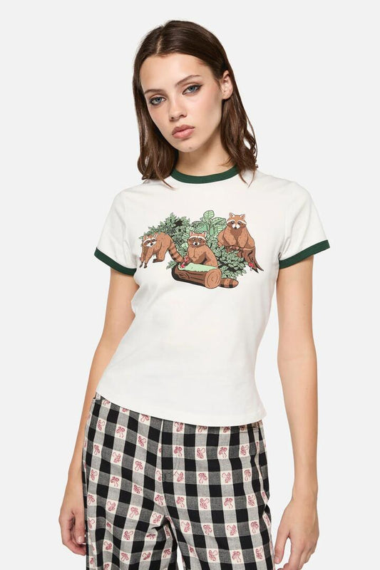 Image of a model wearing Tops. Productname: Haus Of Raccoon Tee in Cream colour by brand - Dangerfield