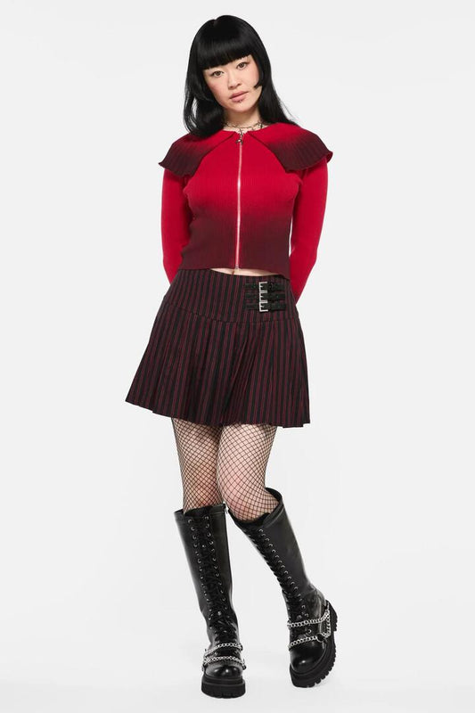 Image of a model wearing Skirts. Productname: Undead Pinstripe Skort in Black/Red colour by brand - Black Friday