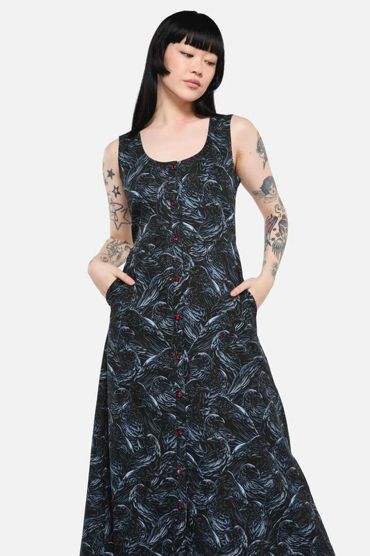 Image of a model wearing Dress. Productname: Murder Of Crows Midi Dress in Black colour by brand - Black Friday