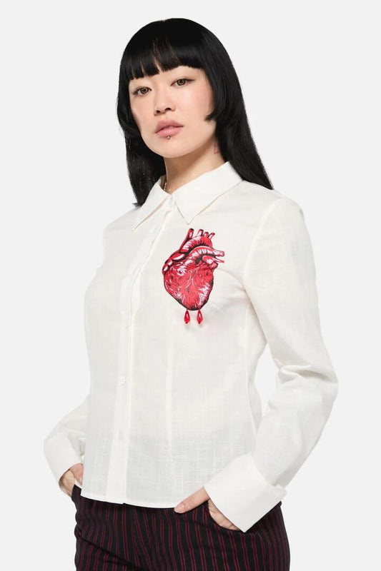 Image of a model wearing Tops. Productname: Irrevocably In Love Blouse in Vintage White colour by brand - Black Friday