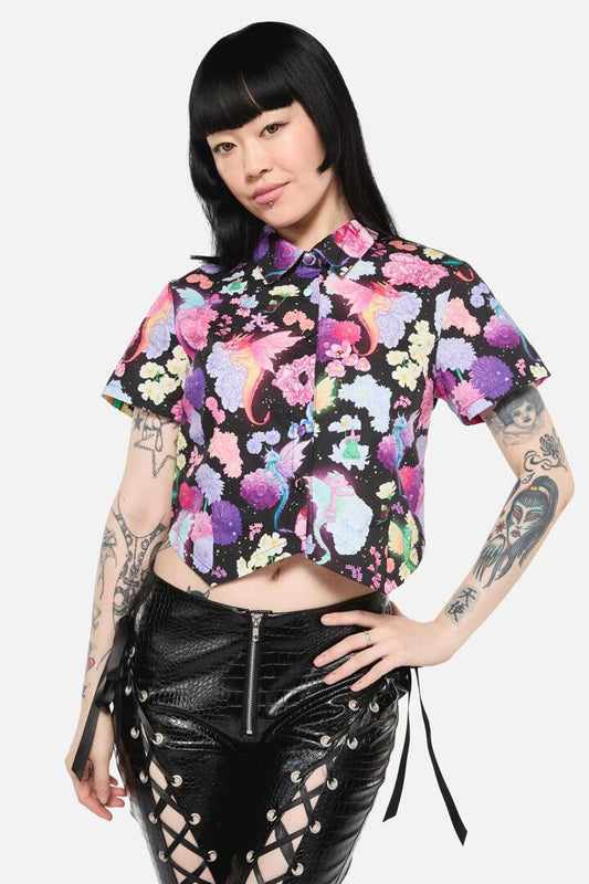 Image of a model wearing Tops. Productname: Dragons Grove Fitted Blouse in Multi colour by brand - Black Friday